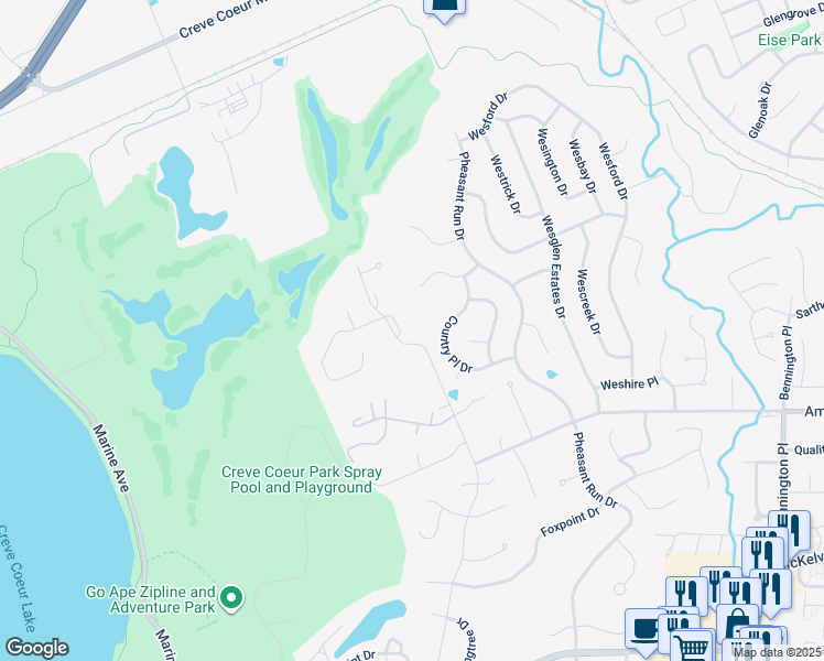 map of restaurants, bars, coffee shops, grocery stores, and more near 2262 Rule Avenue in Maryland Heights