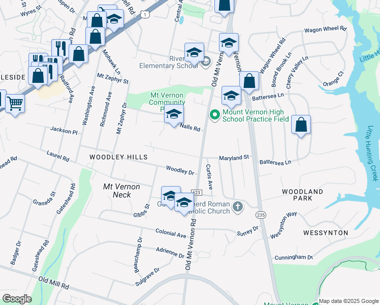 map of restaurants, bars, coffee shops, grocery stores, and more near 3706 Maryland Street in Alexandria