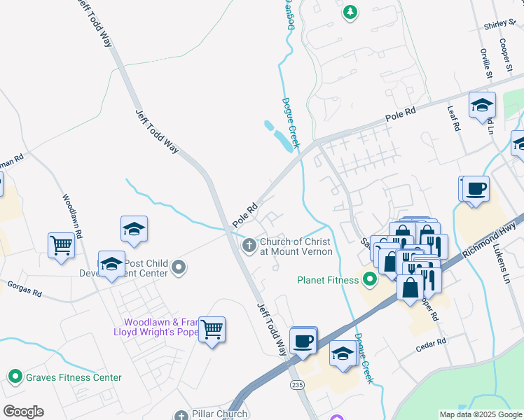 map of restaurants, bars, coffee shops, grocery stores, and more near 5678 Woodlawn Gable Drive in Alexandria