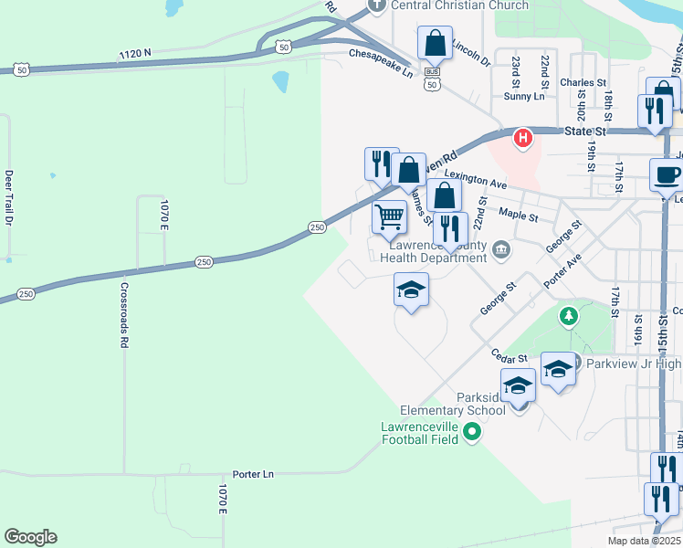 map of restaurants, bars, coffee shops, grocery stores, and more near 11020 Illinois 250 in Lawrenceville