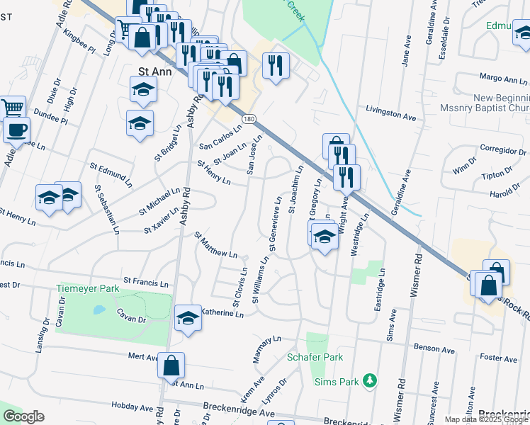 map of restaurants, bars, coffee shops, grocery stores, and more near 3554 Saint Christopher Lane in Saint Ann