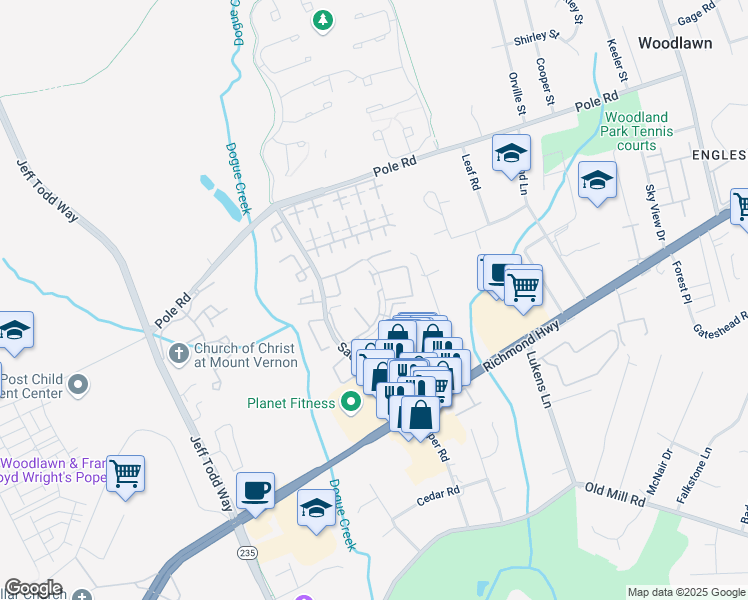 map of restaurants, bars, coffee shops, grocery stores, and more near 5758 Village Green Drive in Alexandria