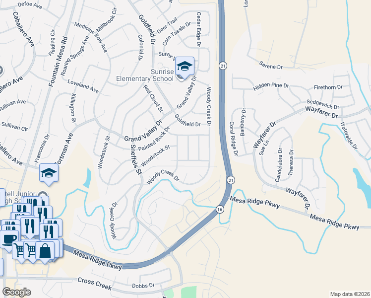 map of restaurants, bars, coffee shops, grocery stores, and more near 7375 Saberwood Drive in Colorado Springs