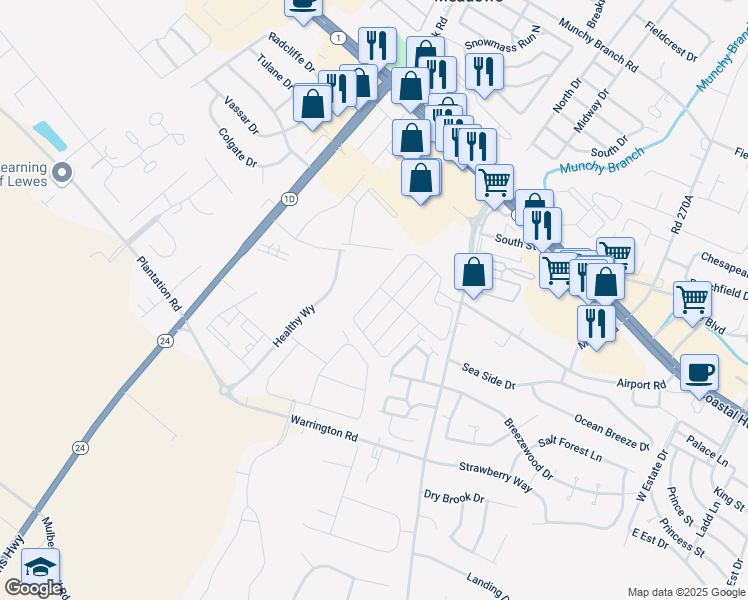 map of restaurants, bars, coffee shops, grocery stores, and more near 35510 Copper Drive South in Rehoboth Beach