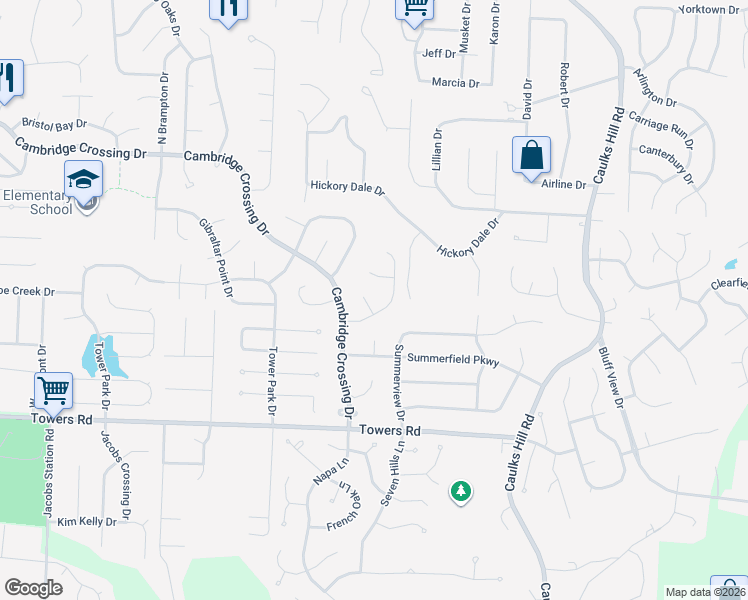 map of restaurants, bars, coffee shops, grocery stores, and more near 11 Oak Leaf Bluff Court in Saint Charles