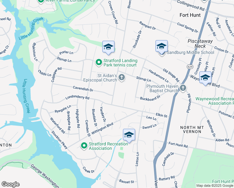 map of restaurants, bars, coffee shops, grocery stores, and more near 8541 Riverside Road in Alexandria