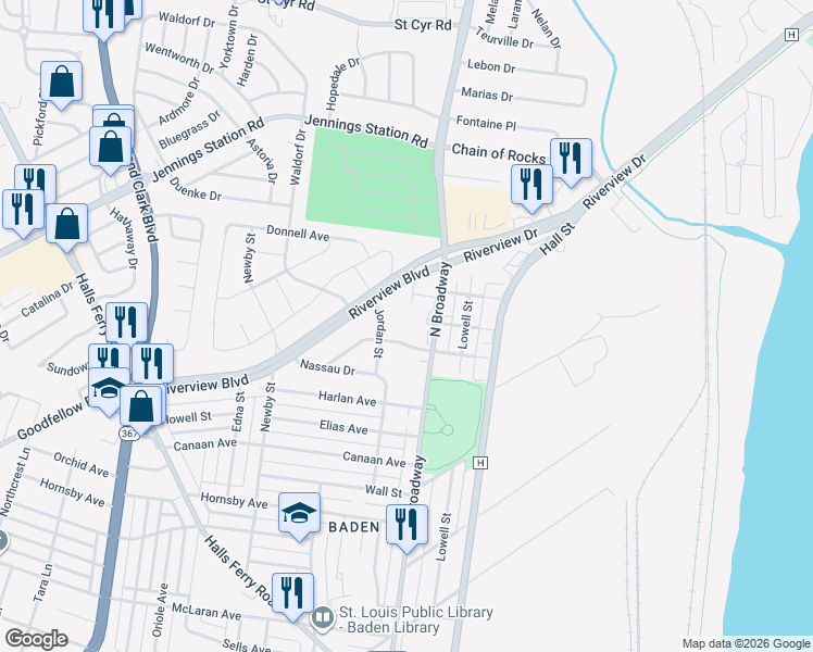 map of restaurants, bars, coffee shops, grocery stores, and more near 819 Gustav Avenue in St. Louis