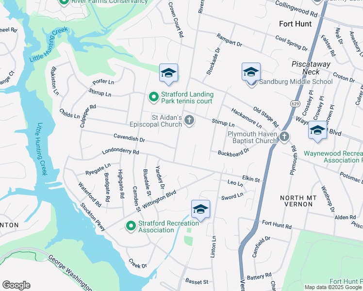 map of restaurants, bars, coffee shops, grocery stores, and more near 8541 Riverside Road in Alexandria