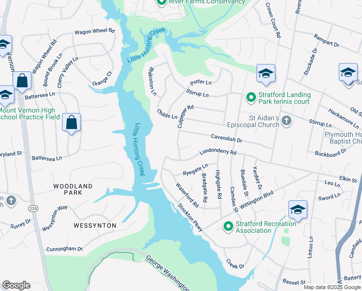 map of restaurants, bars, coffee shops, grocery stores, and more near 2510 Duxbury Place in Alexandria