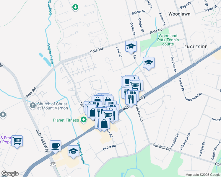 map of restaurants, bars, coffee shops, grocery stores, and more near 8609 Woodlawn Court in Alexandria