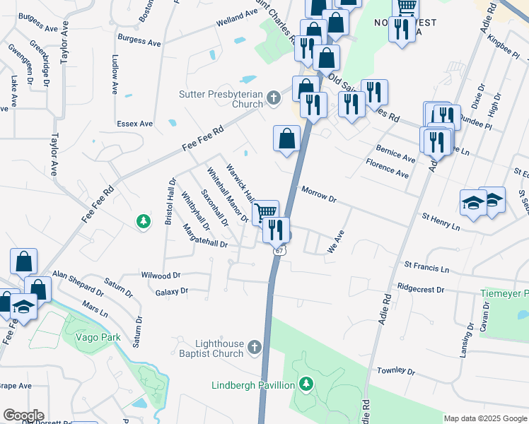 map of restaurants, bars, coffee shops, grocery stores, and more near 10944 Warwick Hall Drive in Bridgeton