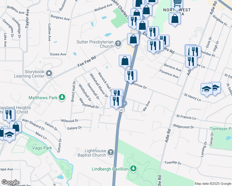 map of restaurants, bars, coffee shops, grocery stores, and more near 10944 Warwickhall Drive in Bridgeton