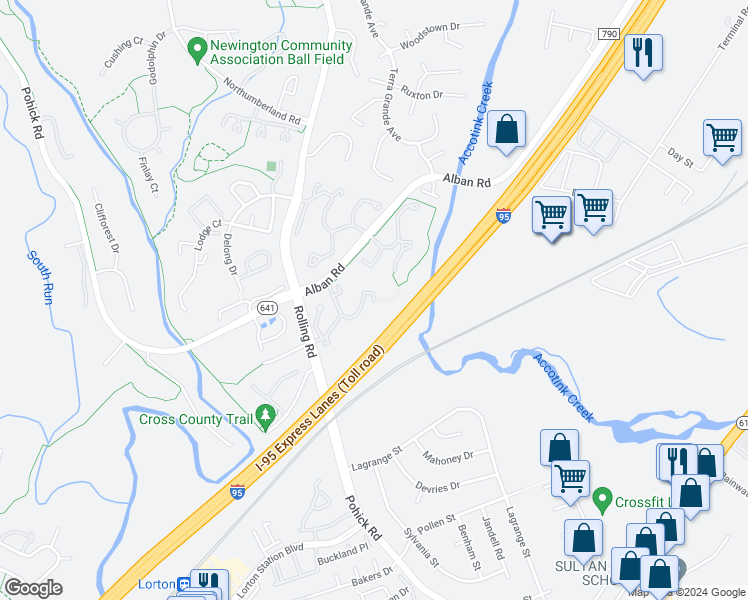 map of restaurants, bars, coffee shops, grocery stores, and more near 7675 Southern Oak Drive in Springfield