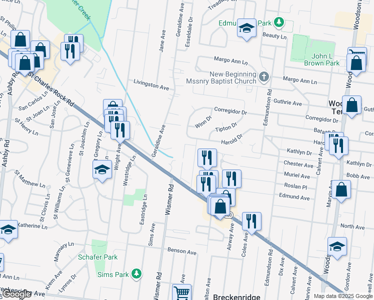 map of restaurants, bars, coffee shops, grocery stores, and more near 3639 Elsa Avenue in Saint Ann