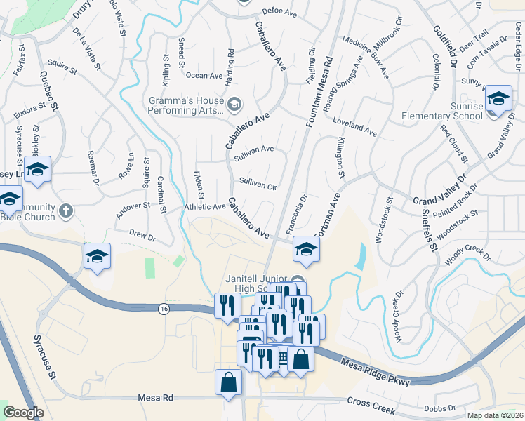 map of restaurants, bars, coffee shops, grocery stores, and more near 7335 Treasure Trail Circle in Colorado Springs