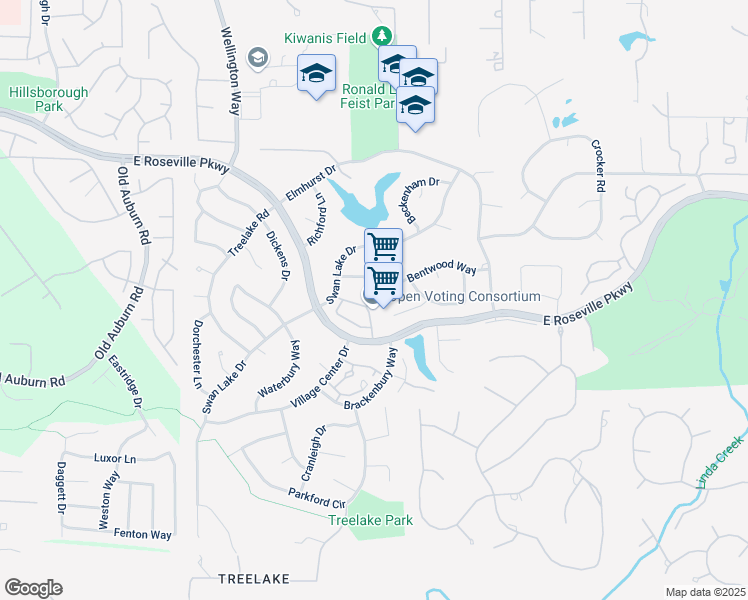 map of restaurants, bars, coffee shops, grocery stores, and more near 4933 Forest Creek Way in Granite Bay