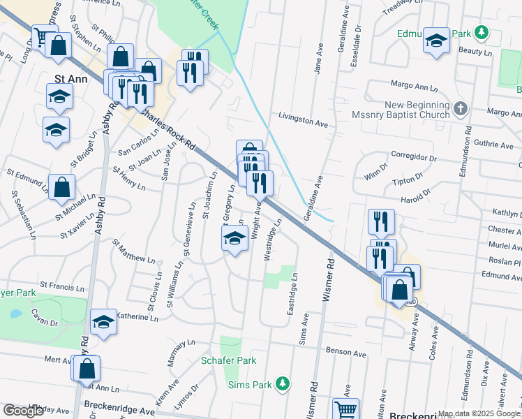 map of restaurants, bars, coffee shops, grocery stores, and more near 3575 Wright Avenue in Saint Ann