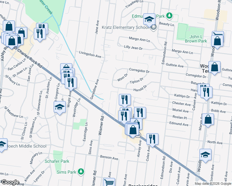 map of restaurants, bars, coffee shops, grocery stores, and more near 3677 Isolda Avenue in Saint Ann