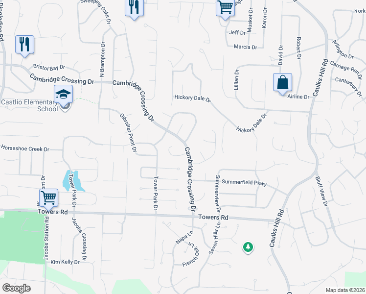 map of restaurants, bars, coffee shops, grocery stores, and more near 3875 Cambridge Crossing Drive in Saint Charles