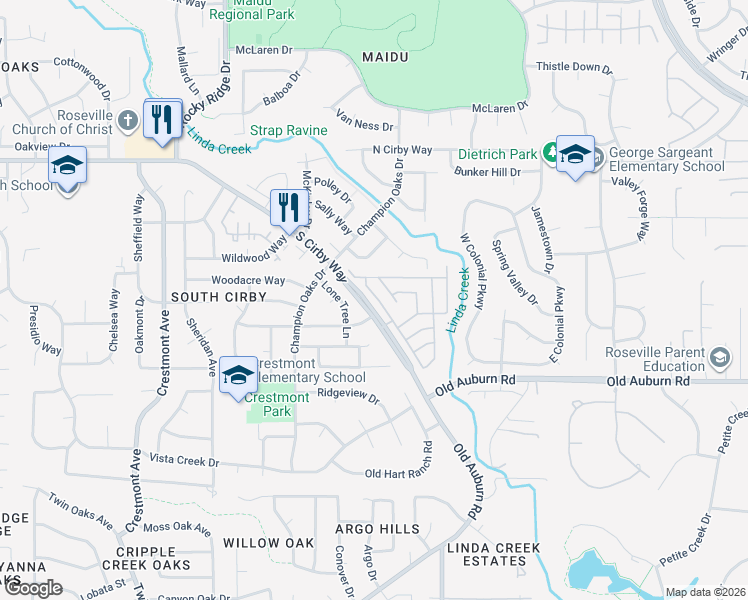 map of restaurants, bars, coffee shops, grocery stores, and more near 157 Rimma Way in Roseville