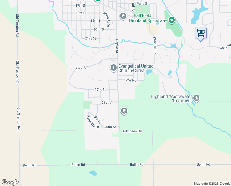map of restaurants, bars, coffee shops, grocery stores, and more near 1515 27th Street in Highland