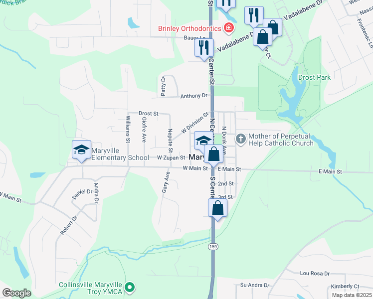 map of restaurants, bars, coffee shops, grocery stores, and more near 213 West Division Street in Maryville