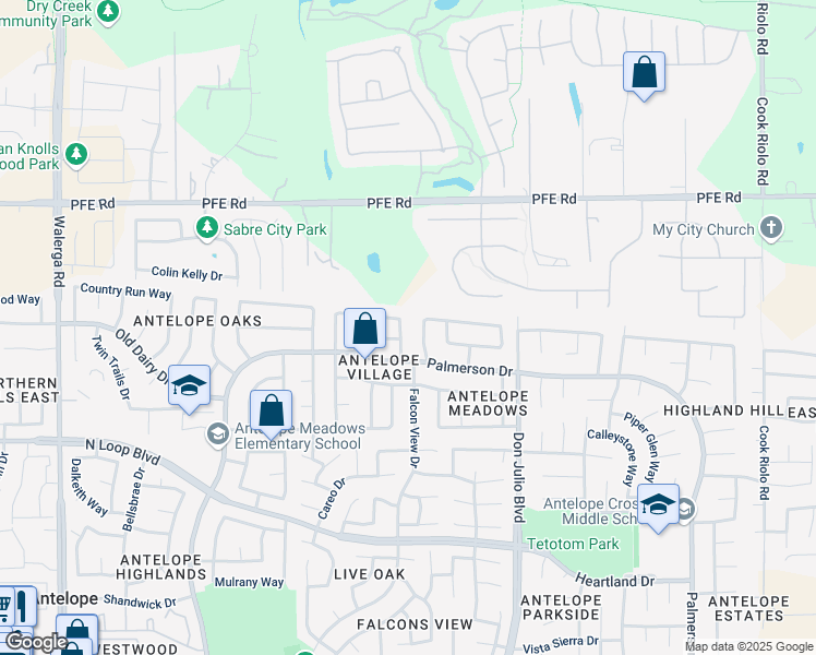 map of restaurants, bars, coffee shops, grocery stores, and more near 8568 Travary Way in Antelope