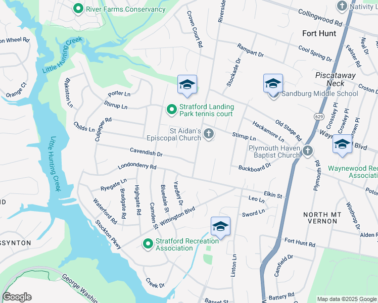 map of restaurants, bars, coffee shops, grocery stores, and more near 8532 Riverside Road in Alexandria