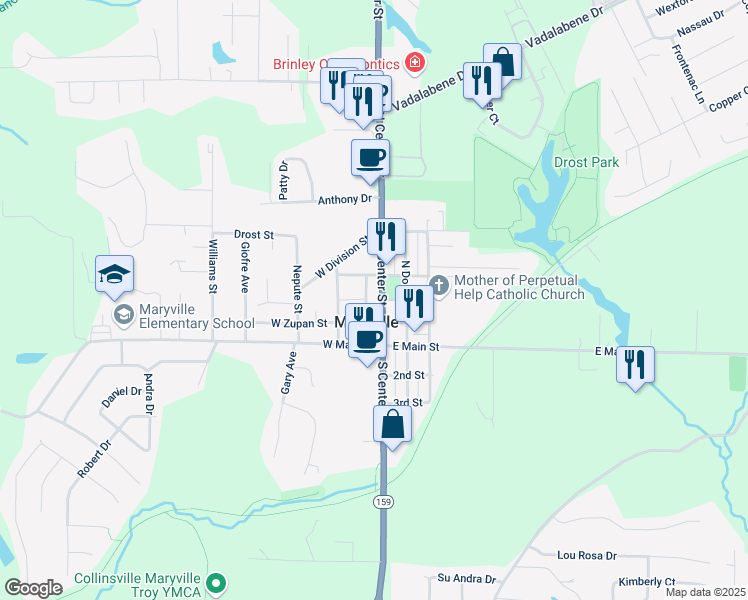 map of restaurants, bars, coffee shops, grocery stores, and more near 2321 North Center Street in Maryville