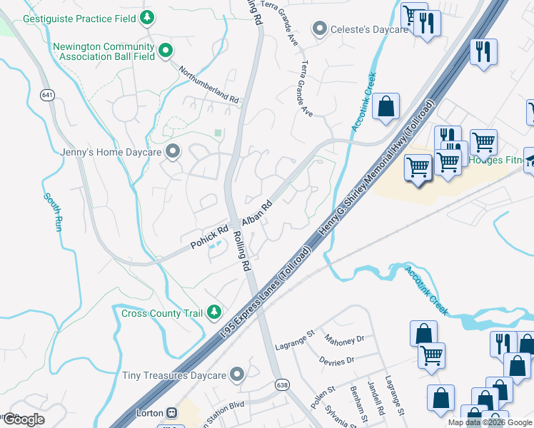 map of restaurants, bars, coffee shops, grocery stores, and more near 7688 Southern Oak Drive in Springfield