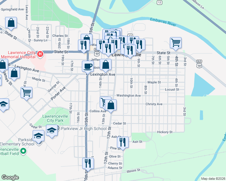 map of restaurants, bars, coffee shops, grocery stores, and more near 1207 12th Street in Lawrenceville