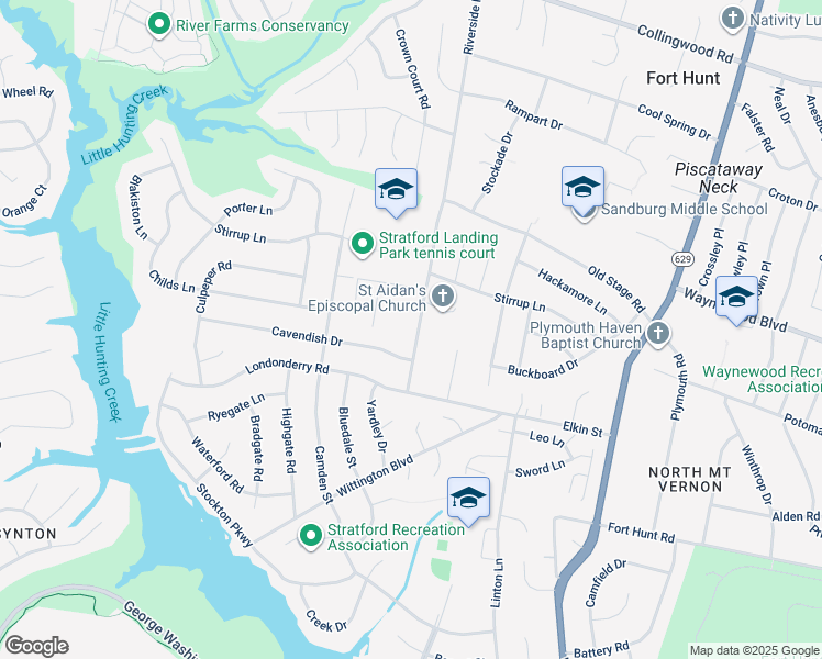 map of restaurants, bars, coffee shops, grocery stores, and more near 8532 Riverside Road in Alexandria