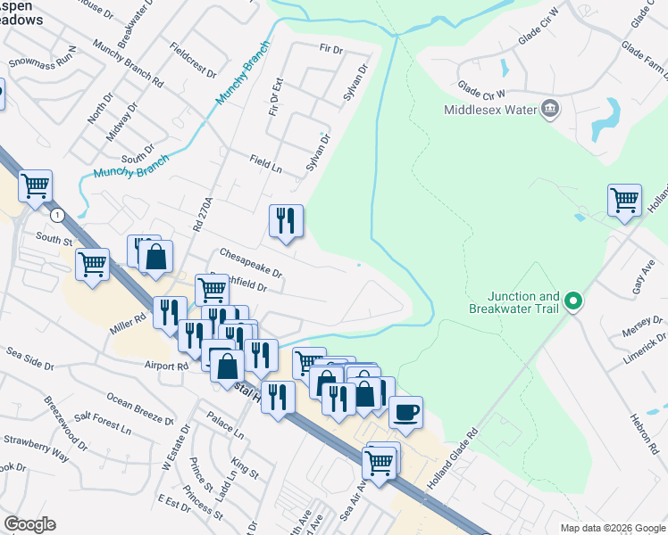 map of restaurants, bars, coffee shops, grocery stores, and more near 36371 Shady Drive in Rehoboth Beach