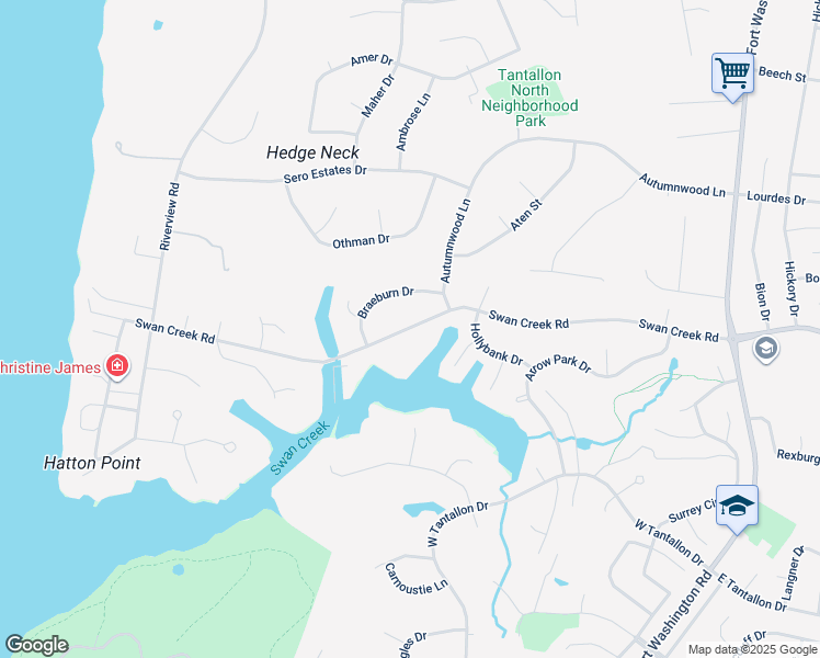 map of restaurants, bars, coffee shops, grocery stores, and more near Swan Creek Road in Fort Washington
