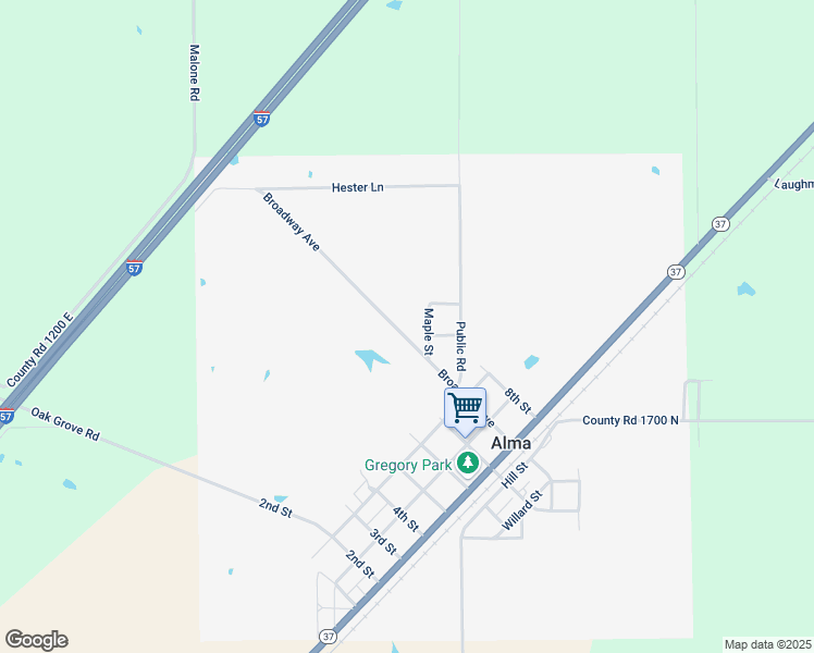 map of restaurants, bars, coffee shops, grocery stores, and more near 509-511 Broadway Avenue in Alma