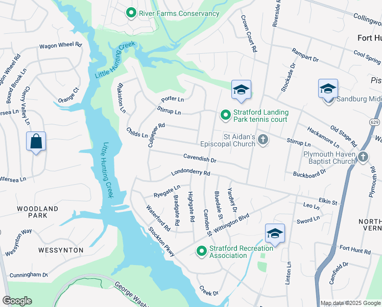 map of restaurants, bars, coffee shops, grocery stores, and more near 2408 Cavendish Drive in Alexandria