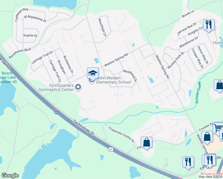 map of restaurants, bars, coffee shops, grocery stores, and more near 1433 Wilkesboro Drive in O'Fallon