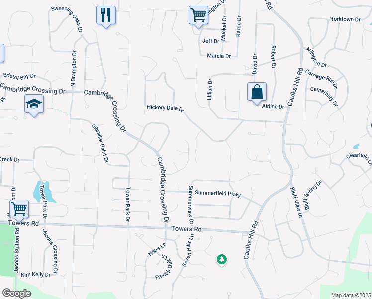 map of restaurants, bars, coffee shops, grocery stores, and more near 764 Oak Leaf Bluff Drive in Weldon Spring