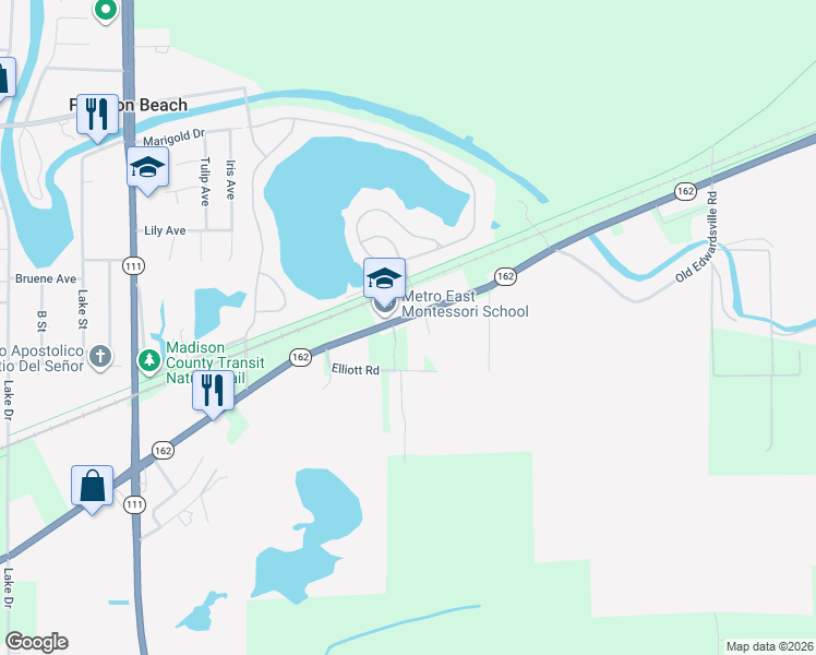 map of restaurants, bars, coffee shops, grocery stores, and more near 4418 Illinois 162 in Pontoon Beach