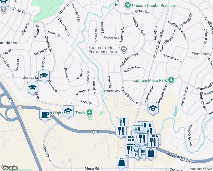 map of restaurants, bars, coffee shops, grocery stores, and more near 7349 Metropolitan Street in Colorado Springs
