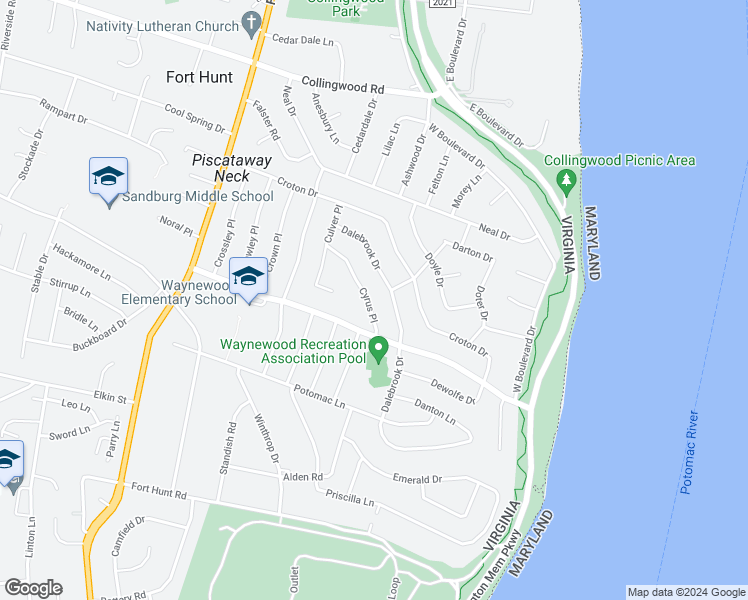 map of restaurants, bars, coffee shops, grocery stores, and more near 8521 Cyrus Place in Alexandria