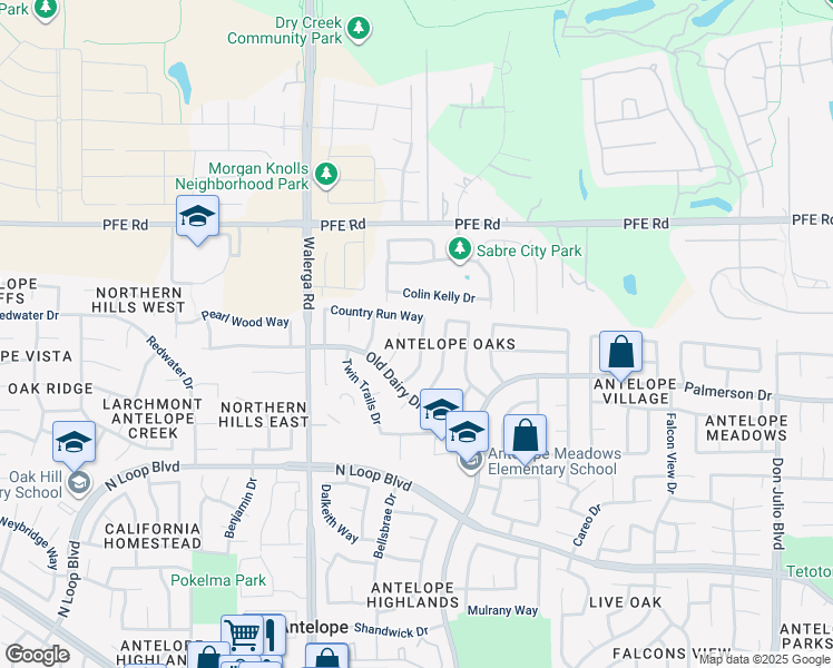 map of restaurants, bars, coffee shops, grocery stores, and more near 4514 Country Run Way in Antelope