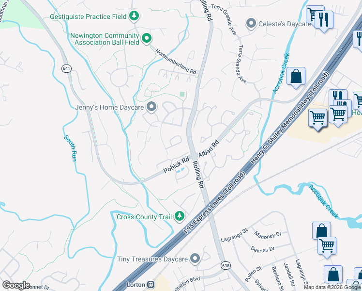 map of restaurants, bars, coffee shops, grocery stores, and more near 7769 Durer Court in Springfield