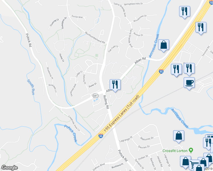 map of restaurants, bars, coffee shops, grocery stores, and more near 8572 Springfield Oaks Drive in Springfield