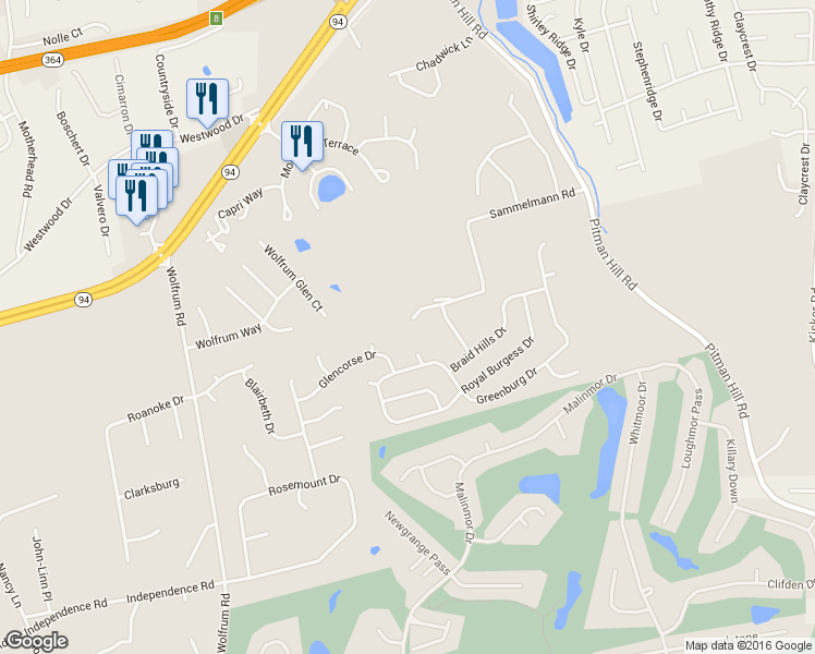 map of restaurants, bars, coffee shops, grocery stores, and more near 5015 Sammelmann Road in Weldon Spring