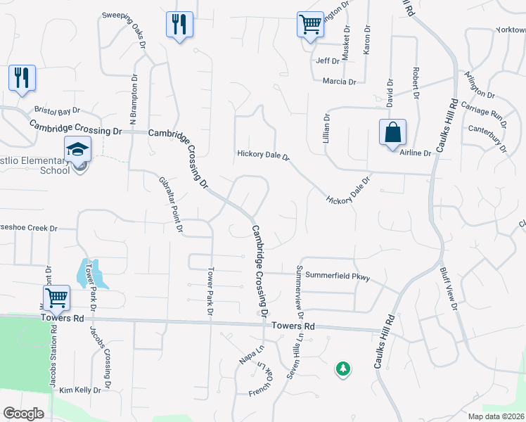 map of restaurants, bars, coffee shops, grocery stores, and more near 30 Oak Leaf Branch Court in Saint Charles