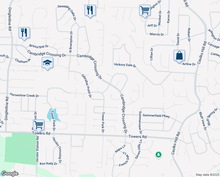 map of restaurants, bars, coffee shops, grocery stores, and more near 989 Lands End Drive in Saint Charles
