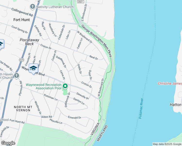 map of restaurants, bars, coffee shops, grocery stores, and more near 8515 Doter Drive in Alexandria