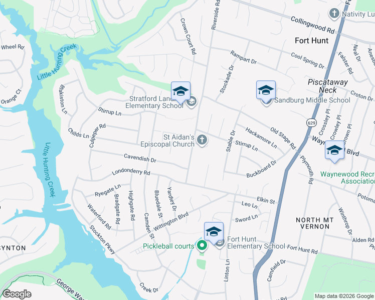 map of restaurants, bars, coffee shops, grocery stores, and more near 8528 Riverside Road in Alexandria