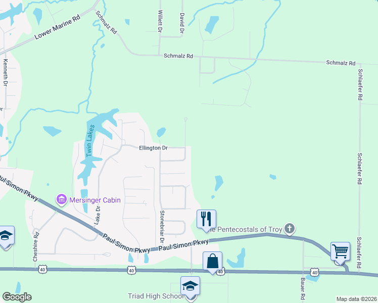 map of restaurants, bars, coffee shops, grocery stores, and more near 536 Glendale Drive in Troy